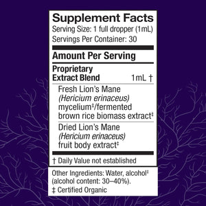 Host Defense Mushrooms Lion's Mane Extract - Lion's Mane Liquid Supplement for Brain Health - Mushroom Support for Focus & Memory Function - Immune & Nervous System Support - 1 fl oz (30 Servings)