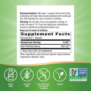 Nature's Way Saw Palmetto Berries, Traditional Prostate Support*, 585 mg per Serving, Non-GMO Project Verified, Vegan, 180 Capsules