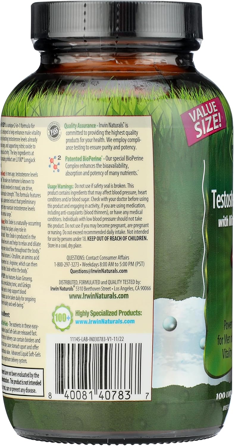 Irwin Naturals Testosterone UP Red with Nitric Oxide Booster, 100 Liquid Soft-Gels