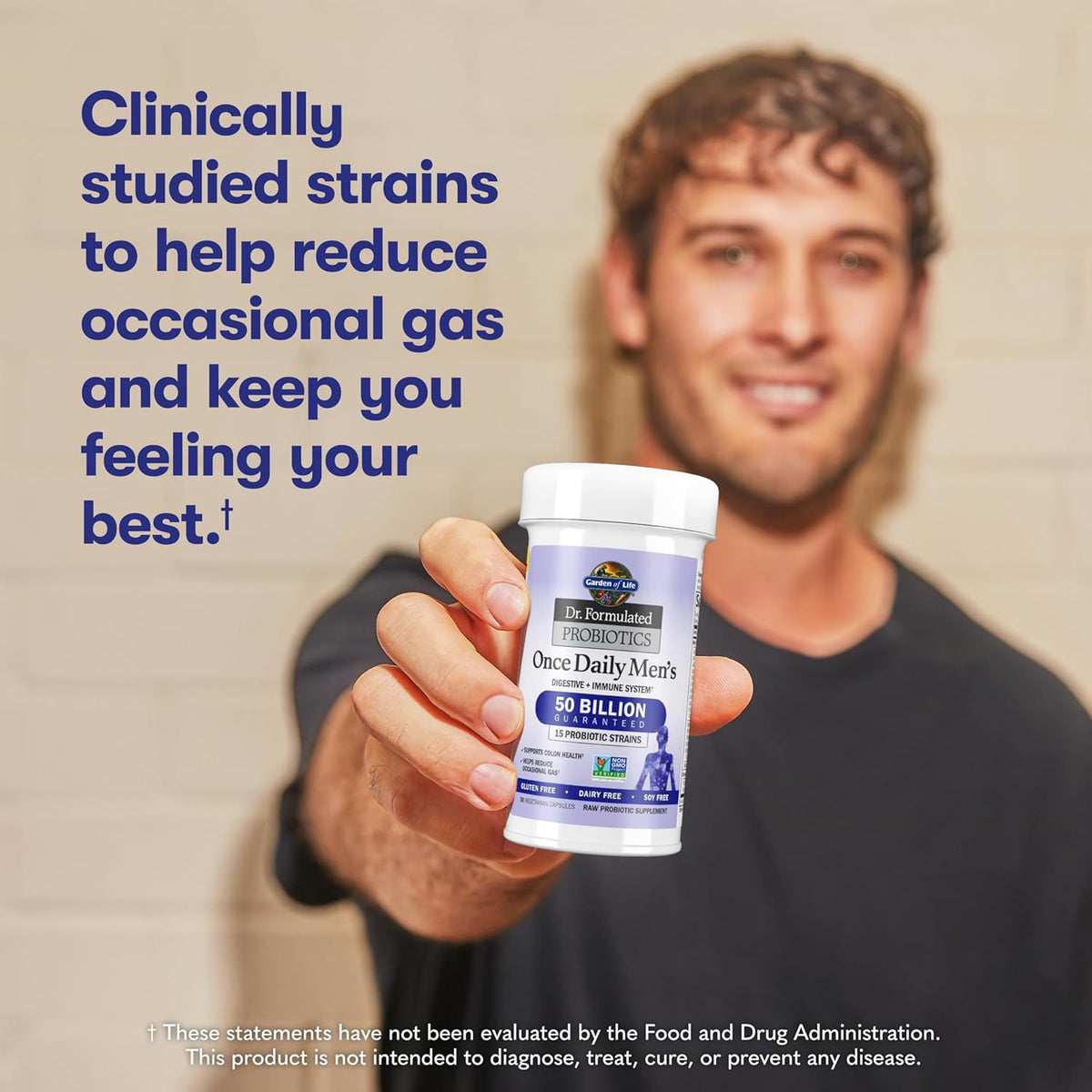 Garden of Life Probiotics for Men Dr Formulated 50 Billion CFU 15 Probiotics for Digestive Health + Organic Prebiotic Fiber for Colon &amp; Immune Support, Daily Gas Relief, Shelf Stable, 30 Capsules