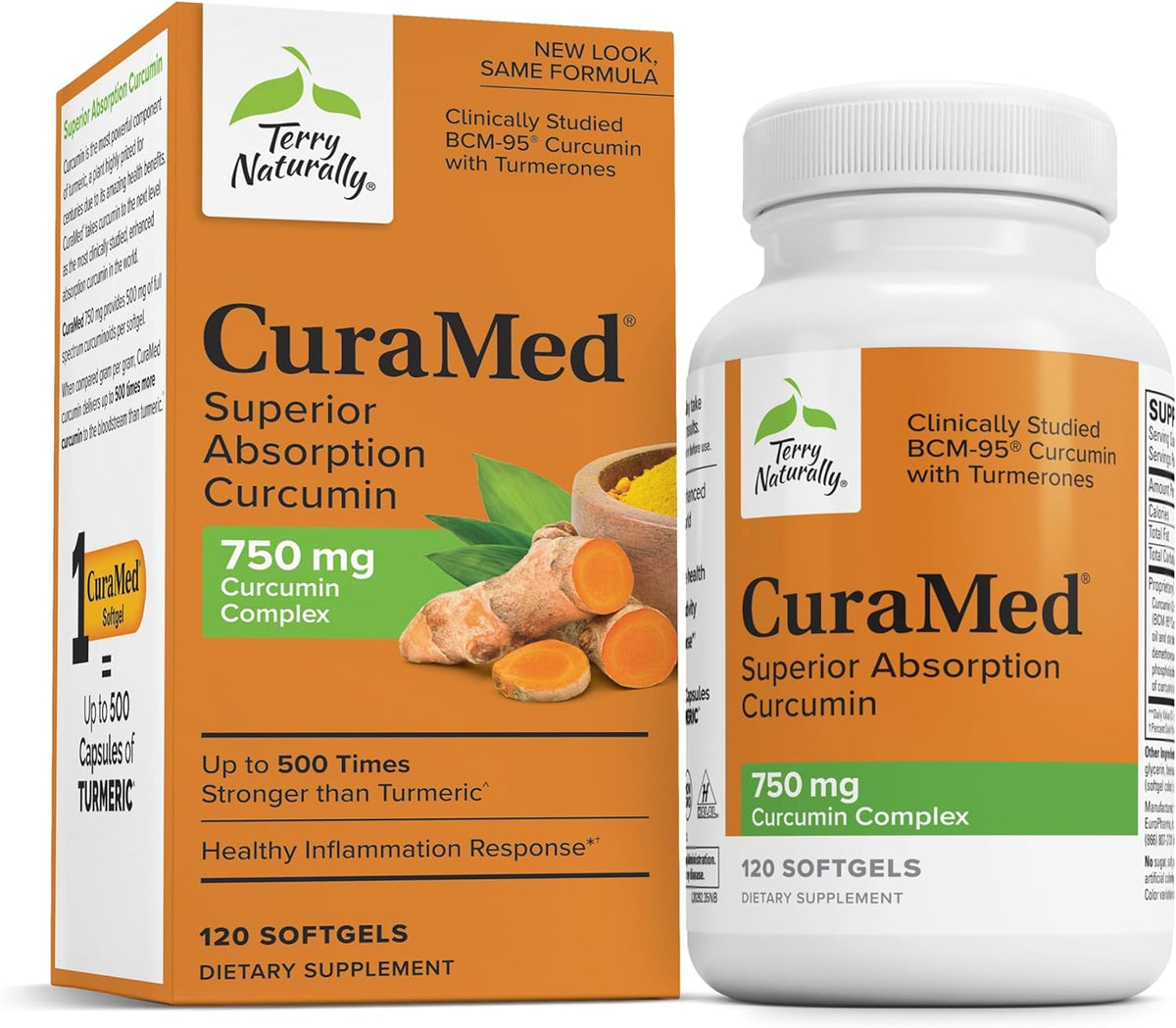 Terry Naturally CuraMed 750mg - Antioxidant Supplement for Brain &amp; Heart Health Support - Dietary Supplement with High-Potency Curcumin Complex - Kidney, Liver &amp; Immune Health Support - 120 Softgels