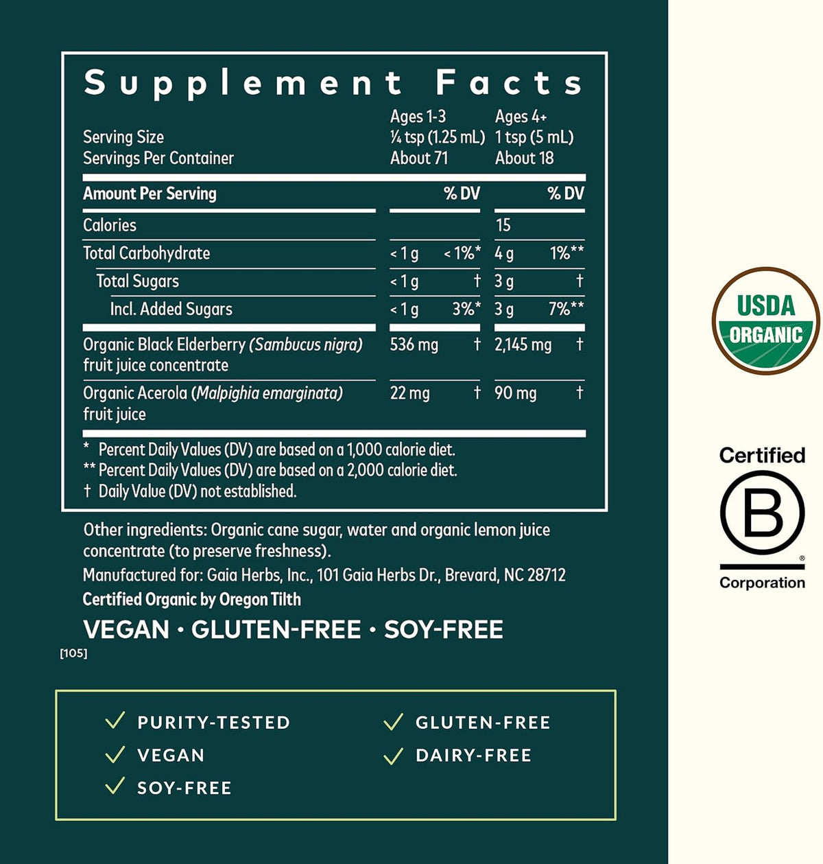 Gaia Herbs Black Elderberry(Sambucus Nigra) Syrup Extra Strength-Immune Support Supplement-Made with Organic Black Elderberries for Immune System-USDA Certified Organic Formula-3 Fl Oz(18-Day Supply)