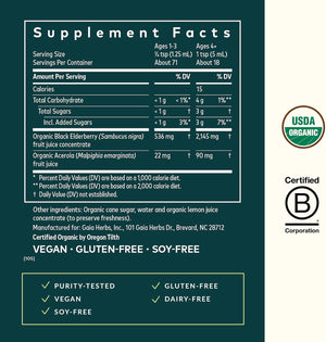 Gaia Herbs Black Elderberry(Sambucus Nigra) Syrup Extra Strength-Immune Support Supplement-Made with Organic Black Elderberries for Immune System-USDA Certified Organic Formula-3 Fl Oz(18-Day Supply)
