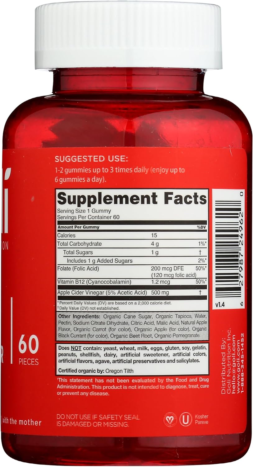 Goli Nutrition World&#39;s First Apple Cider Vinegar Gummies 60 Count, 60 Count