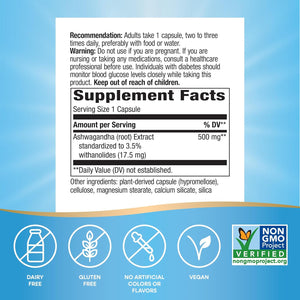Nature's Way Ashwagandha, Reduces Stress*, Premium Extract, Adaptogenic*, Non-GMO Project Verified, Vegan, 60 Capsules