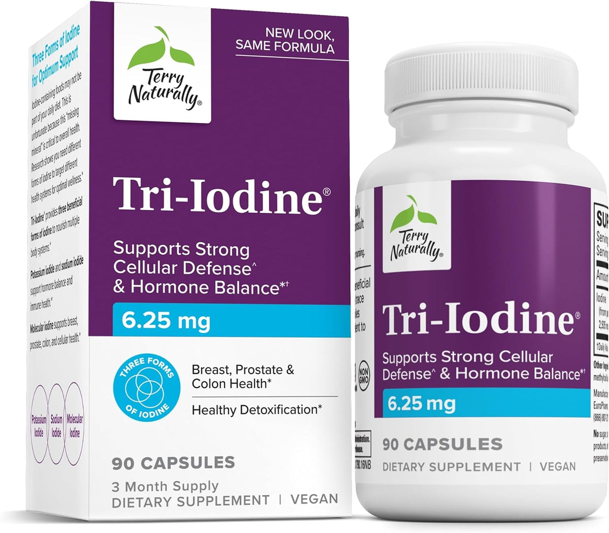 Terry Naturally Tri-Iodine - Support Thyroid Health - Aids Hormone Balance with Molecular Iodine from Kelp - Features Potassium Iodide &amp; Sodium Iodide - Brain &amp; Energy Support - 6.25mg, 90 Capsules