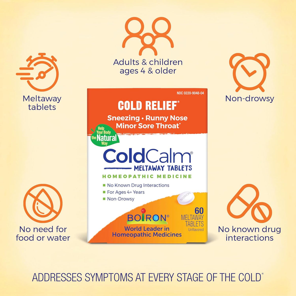 Boiron ColdCalm Tablets for Relief of Common Cold Symptoms Such as Sneezing, Runny Nose, Sore Throat, and Nasal Congestion - Non-Drowsy - 60 Count