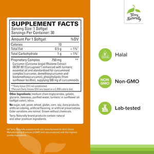 Terry Naturally CuraMed 750mg - Antioxidant Supplement for Brain & Heart Health Support - Dietary Supplement with High-Potency Curcumin Complex - Kidney, Liver & Immune Health Support - 30 Softgels
