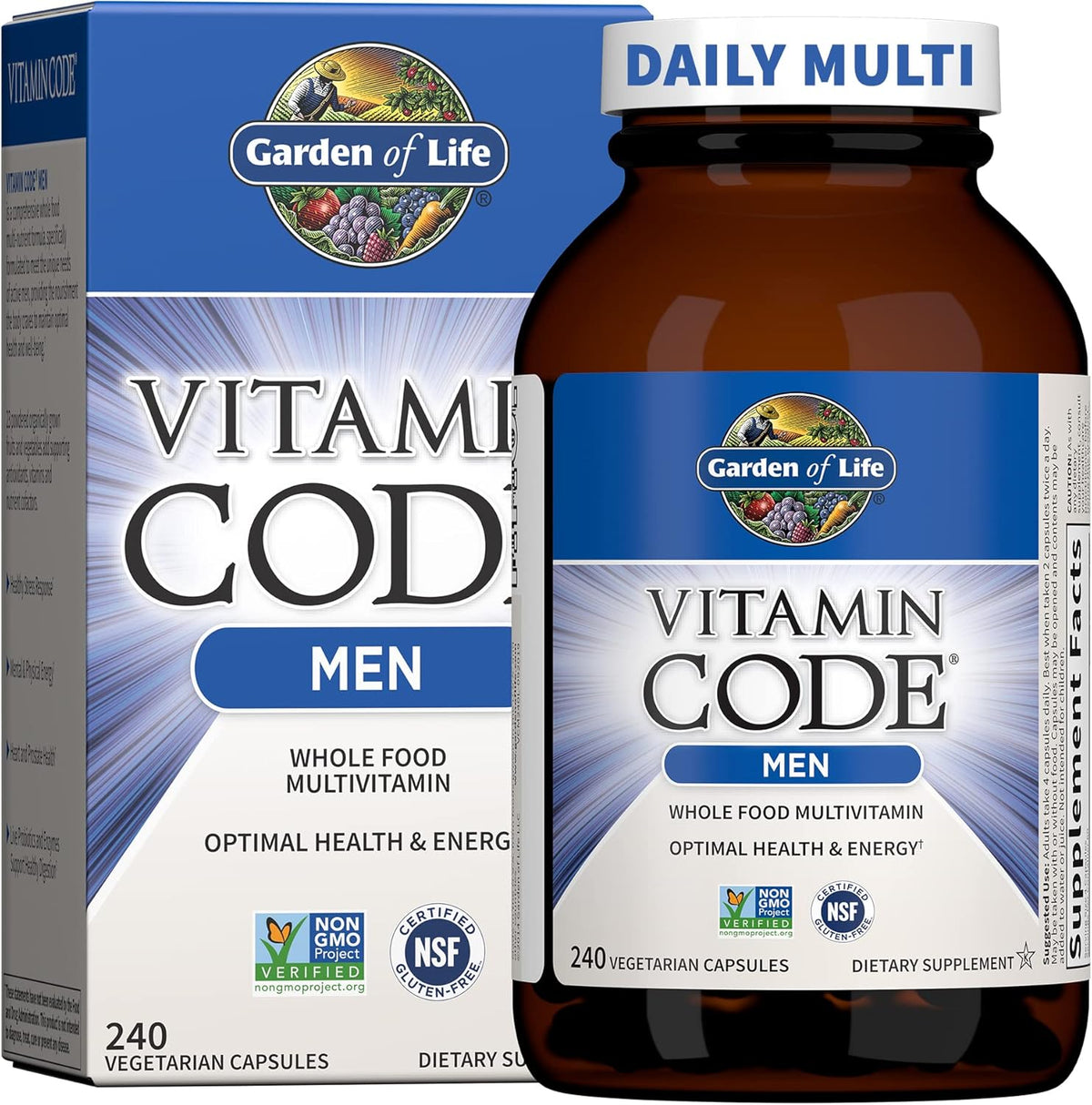 Garden of Life Vitamin Code Whole Food Multivitamin for Men - 240 Capsules, Vitamins for Men, Fruit Veggie Blend and Probiotics for Energy, Heart, Prostate Health, Vegetarian Men&#39;s Multivitamins