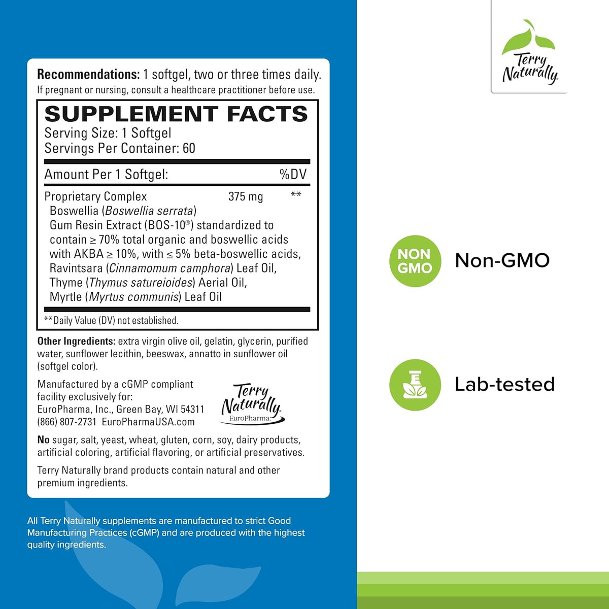 Terry Naturally BosMed Respiratory Support Supplement - Herbal and Healthy Supplement for Lung Support and Clear Bronchial Passages - 60 Softgels