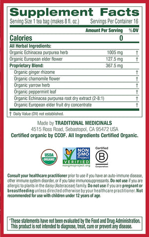 Traditional Medicinals Organic Echinacea Plus Elderberry Herbal Tea, Promotes Immune Function, (Pack of 1) - 16 Tea Bags