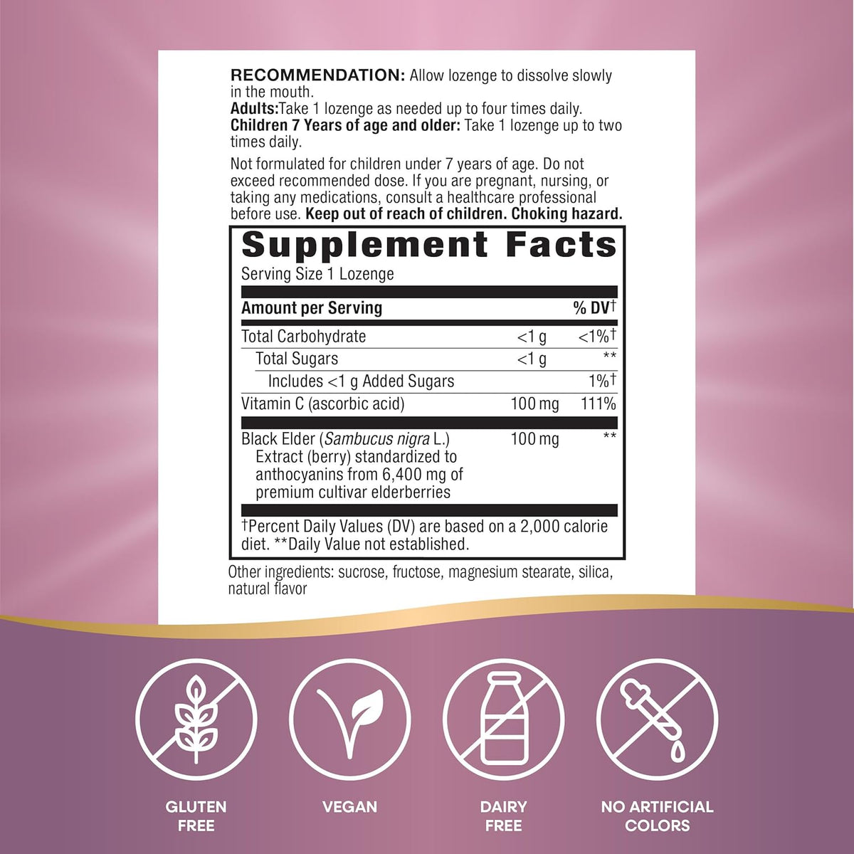 Nature's Way Sambucus Immune Lozenges, with Vitamin C, Black Elderberry Extract, Immune Support*, 30 Lozenges