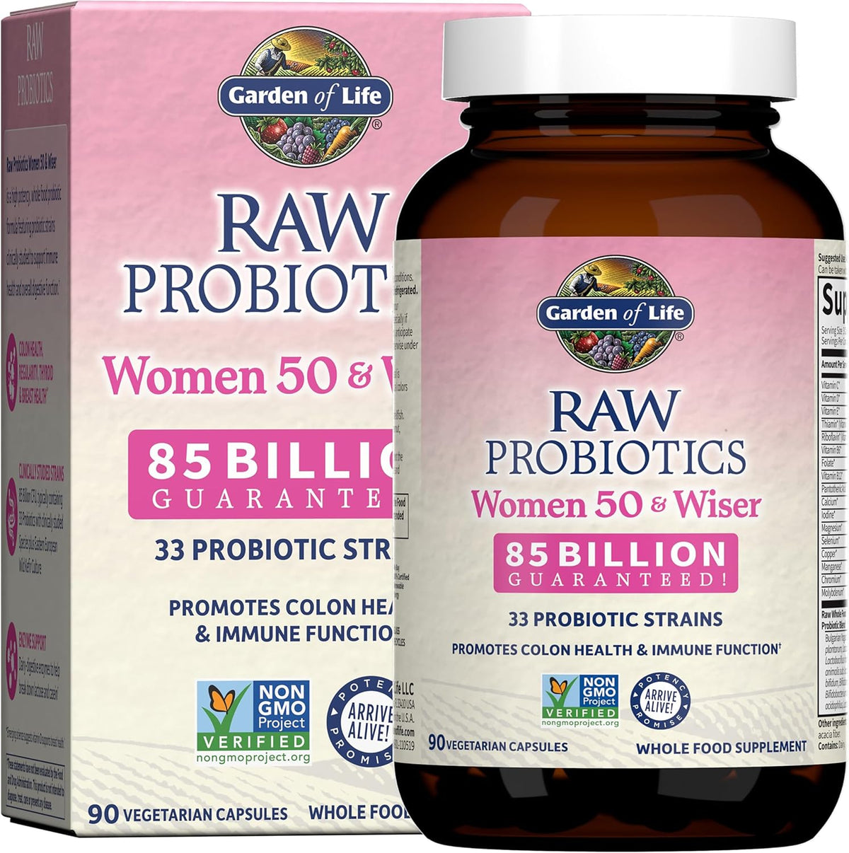 Garden of Life Raw Probiotics for Women Over 50-50 &amp; Wiser Women&#39;s Probiotic with Acidophilus, Live Cultures, Probiotic - Created Vitamins, Enzymes, Prebiotics - 90 Vegetarian Capsules