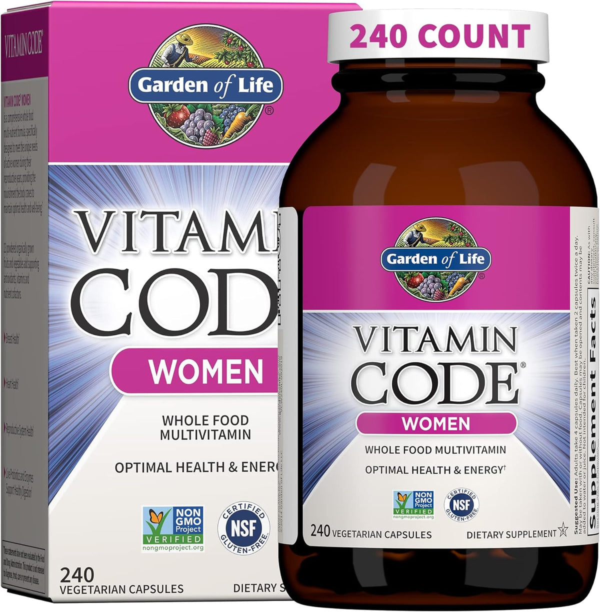 Garden of Life Multivitamin for Women, Vitamin Code Women&#39;s Multi, Whole Food, Vitamins, Iron, Folate not Folic Acid, Probiotics, Vegetarian Supplements for Womens Energy, 240 Count