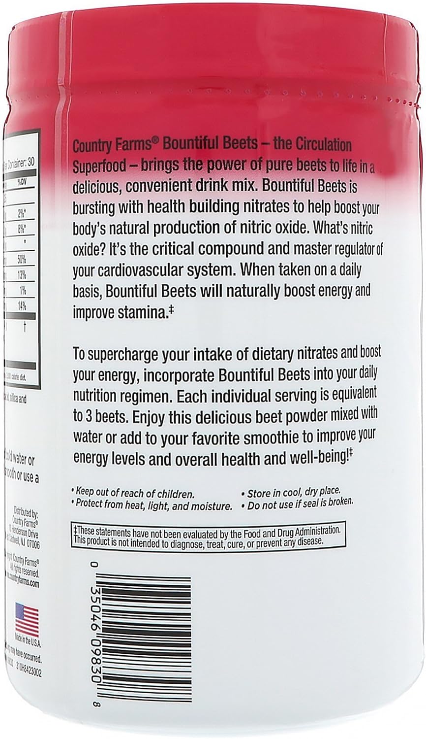 COUNTRY FARMS Bountiful Beets, Wholefood Beet Extract Superfood, Helps Support Healthy Circulation and Promote Energy, Nitric Oxide Boost, Cherry Flavor, 30 Servings