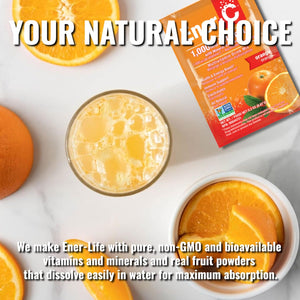 Ener-C Orange Multivitamin Drink Mix Powder Vitamin C 1000mg & Electrolytes with Real Fruit Juice Natural Energy & Immune Support for Women & Men - Non-GMO Vegan & Gluten Free - 30 Count