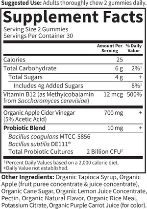 Garden of Life Apple Cider Vinegar Probiotic Gummies USDA Organic ACV Gummy Vitamins, 2 Billion CFUs, Whole Food Vitamin B12-60 Vegan, Non-GMO Gummies for Digestion & Immunity