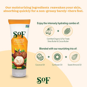 SoF Moisturizing Hand & Body Cream - With Organic Shea + Cocoa Butter and Sweet Almond Oil,Non GMO & Vegan, Shea Butter, 8 Fl Oz, 1 Pack