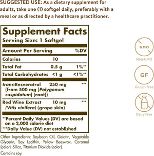 Resveratrol 250 mg with Red Wine Extract 60 Softgels