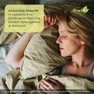 Irwin Naturals Stress-Defy Sleep PM - 50 Liquid Soft-Gels - Powerful 2-in-1 Combination with Ashwagandha & Melatonin - 25 Servings
