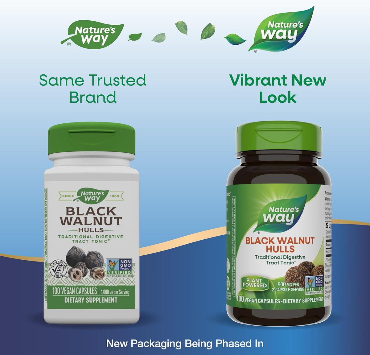 Nature&#39;s Way Black Walnut Hulls, Traditional Digestive Tract Tonic*, 900 mg per 2-Capsule Serving, Non-GMO Project Verified, Vegan, 100 Capsules