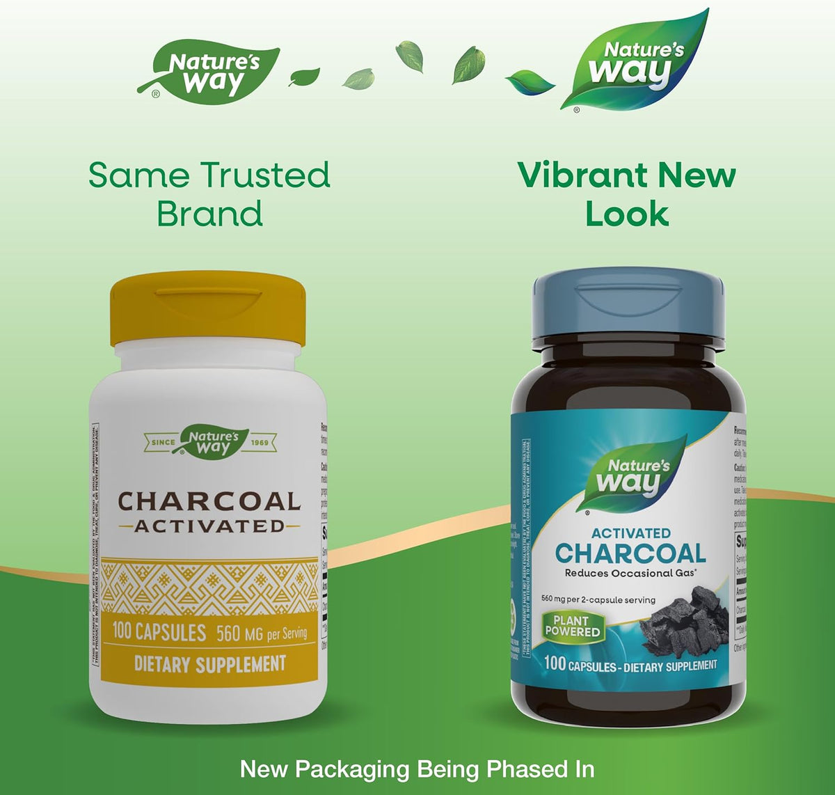 Nature&#39;s Way Activated Charcoal, Binds Unwanted Materials and Gas in the Digestive Tract*, 560 mg per 2-Capsule Serving, 100 Capsules