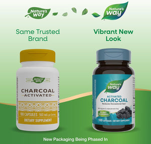 Nature's Way Activated Charcoal, Binds Unwanted Materials and Gas in the Digestive Tract*, 560 mg per 2-Capsule Serving, 100 Capsules
