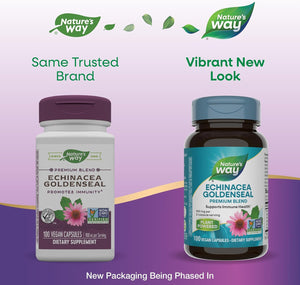 Nature's Way Echinacea Goldenseal, Premium Blend, Supports Immune Health*, 900 mg per 2-Capsule Serving, Non-GMO Project Verified, Vegan, 100 Capsules