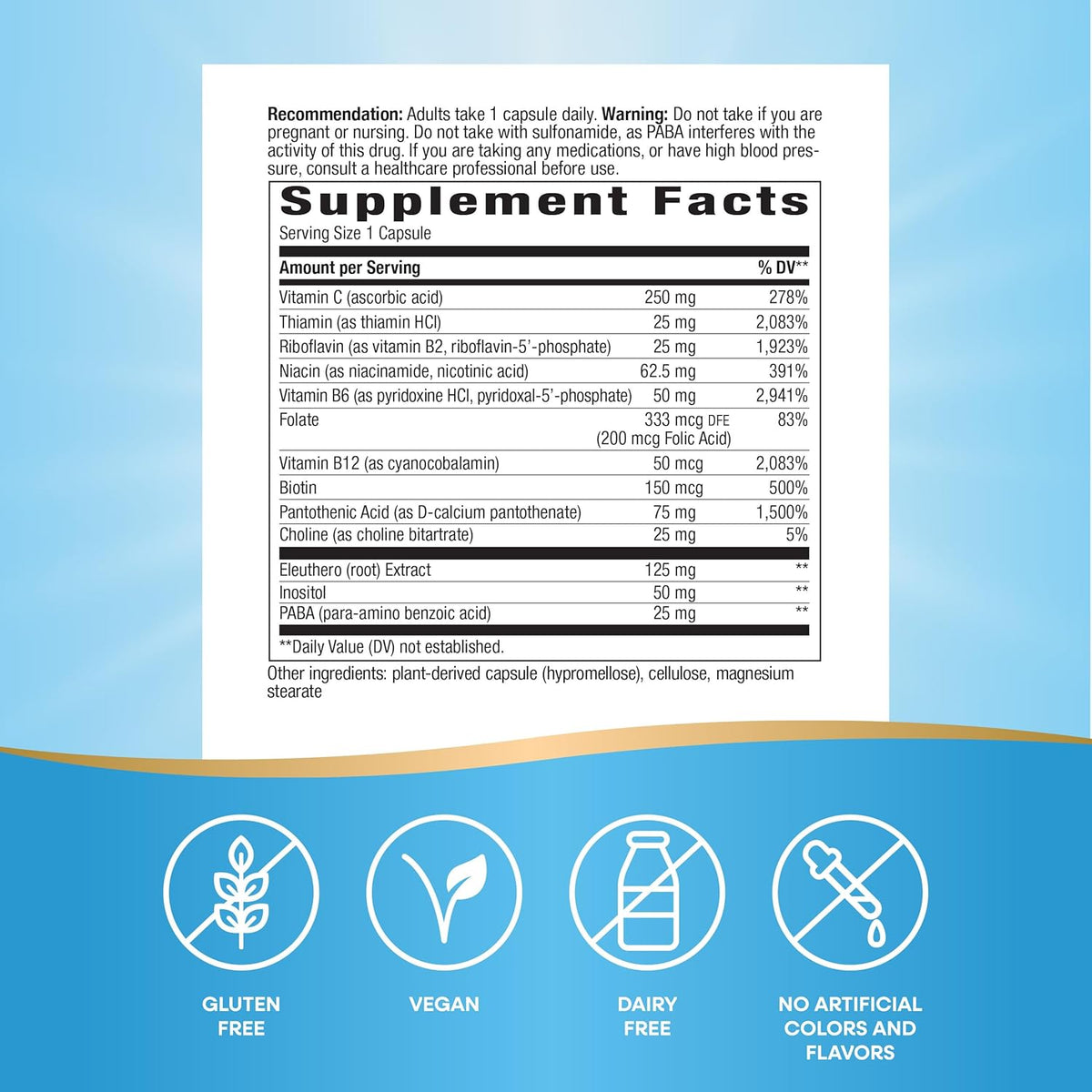 Nature&#39;s Way B-Stress Formula, Supports Cellular Energy &amp; Nerve Function*, With Vitamins C, B12, Vitamin B6 &amp; More, Gluten Free, 100 Vegan Capsules