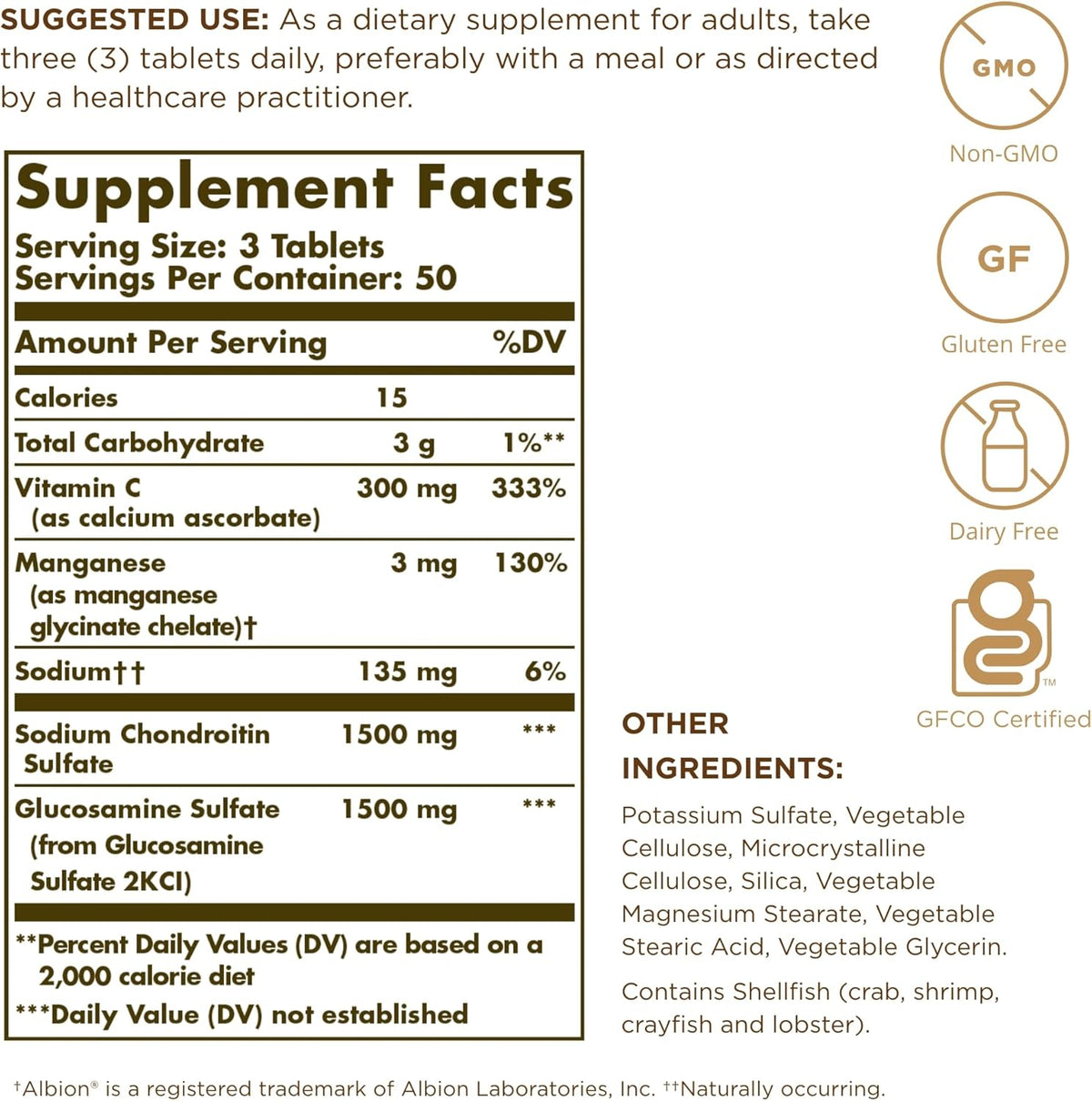 Solgar Extra Strength Glucosamine Chondroitin Complex - 150 Tablets - Supports Healthy Joints &amp; Comfortable Movement - Non-GMO, Gluten Free, Dairy Free - 50 Servings