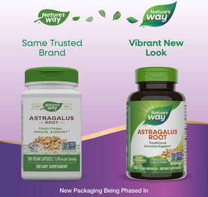 Nature's Way Astragalus Root, Traditional Immune Support*, 1,410 mg per 3-Capsule Serving, Non-GMO Project Verified, Vegan, 100 Capsules