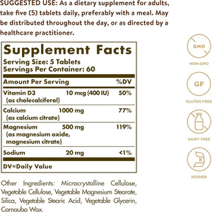 Solgar Calcium Magnesium with Vitamin D3, 300 Tablets - Promotes Healthy Bones, Supports Nerve & Muscle Function - Highly Absorbable Form - Non-GMO and Gluten Free - 60 Servings