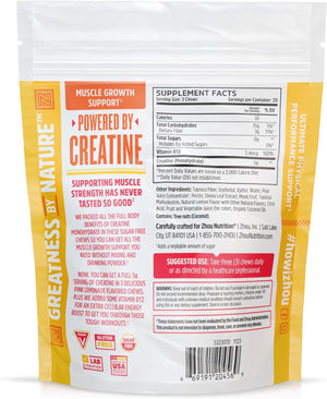 Zhou Nutrition Creatine Monohydrate Chewables 5g for Men & Women, Sugar Free, Organic, Non GMO, Pink Lemonade, 60 Creatine Gummies