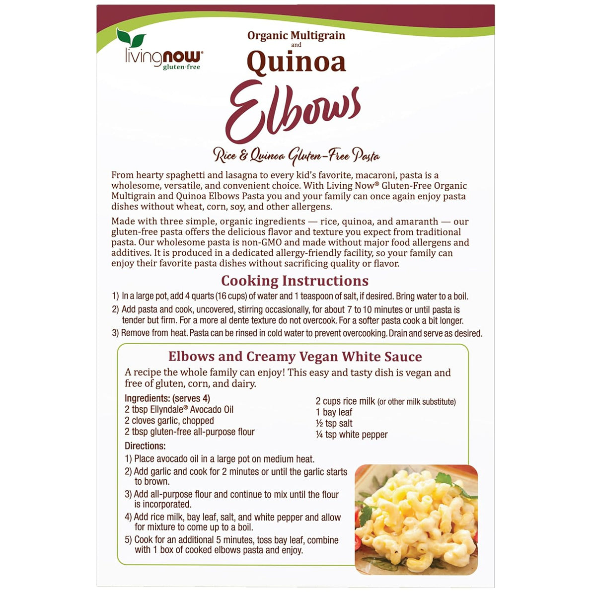 NOW Foods, Organic Quinoa Macaroni, Gluten-Free, Corn-Free, Non-GMO Elbow Pasta, 8-Ounce