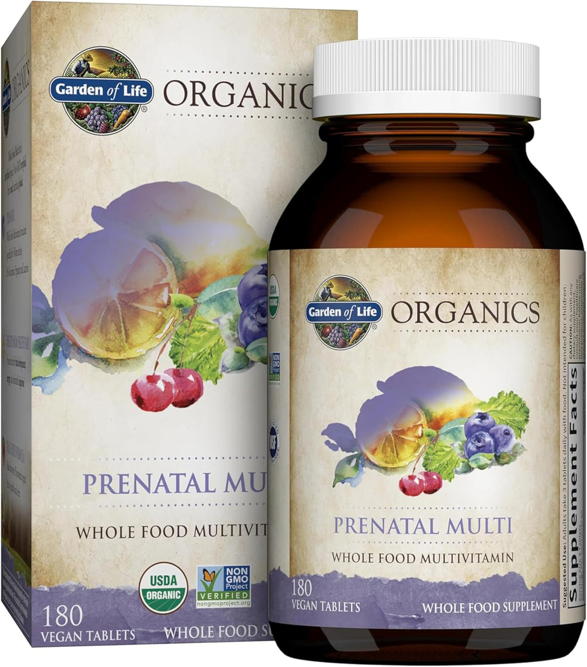 Garden of Life Organics Prenatal Vegan Whole Food Multivitamin Tablets, Folate not Folic Acid &amp; Stomach Soothing Blend for Women, Peppermint, 180 Count