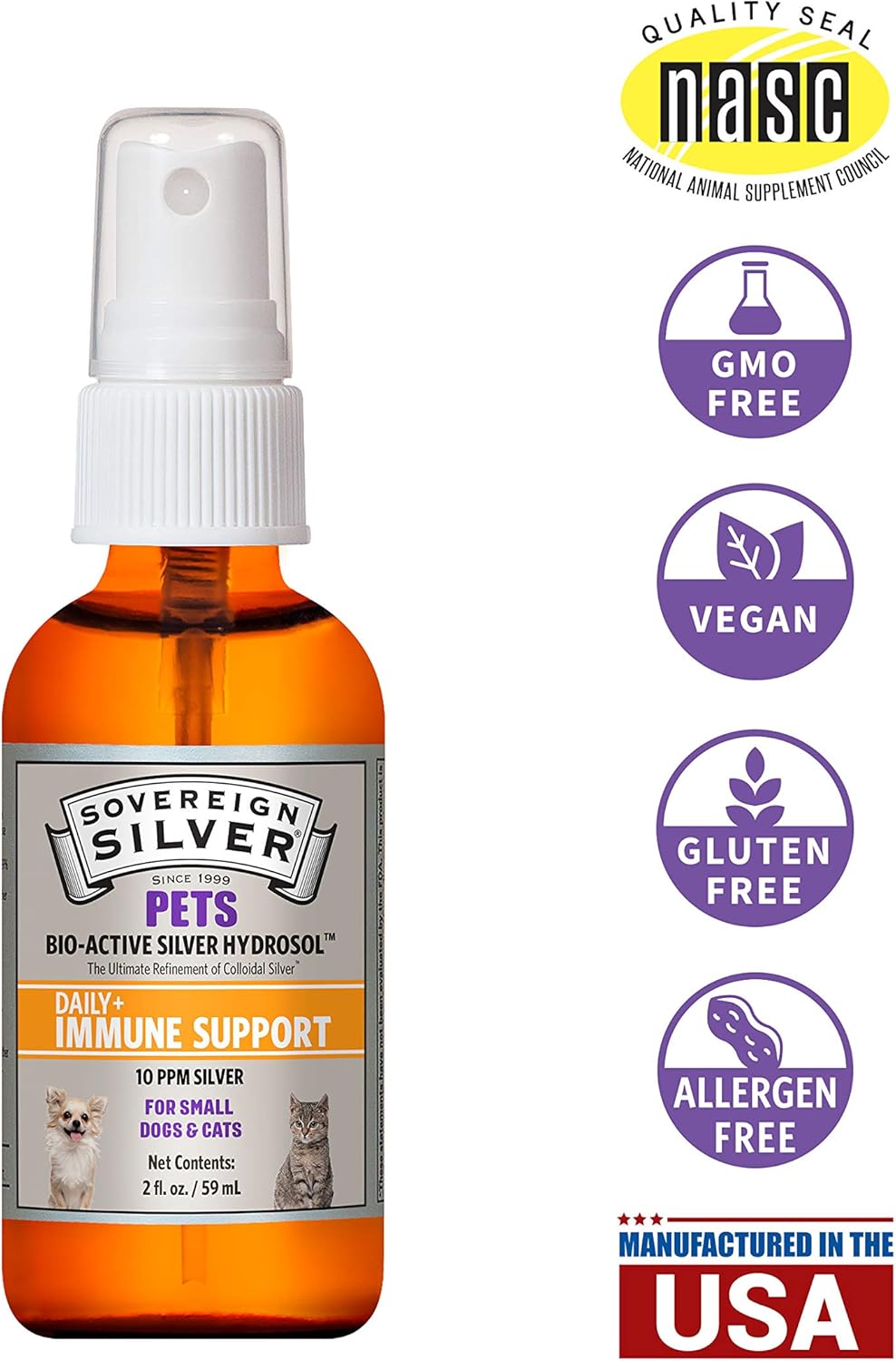 Sovereign Silver Bio-Active Silver Hydrosol for Pets Immune Support – Fine Mist, 2 oz.