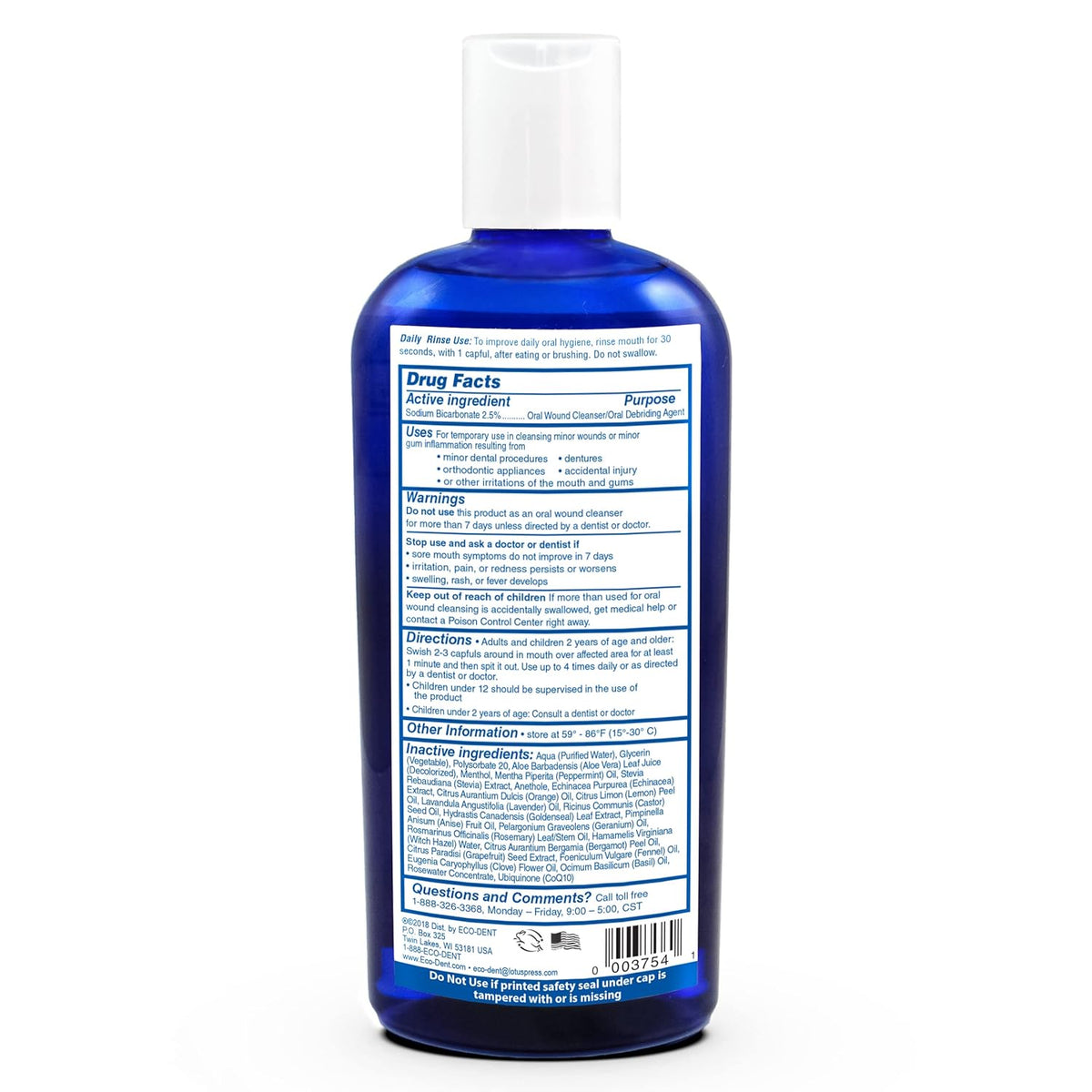 Eco-Dent Alcohol-Free Mouthwash, Mint - Ultimate Essential MouthCare, Oral Care Mouth Wash for Adults, Baking Soda Mouth Rinse with CoQ10/Herbs/Essential Oils, 8 Fl Oz