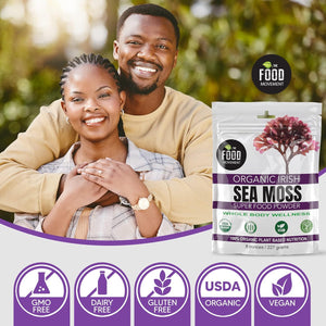 The Food Movement Co. Organic Raw Irish Sea Moss Powder - Mineral Dense Superfood for Cellular Health, Thyroid and Immune Support, Detox - Vegan and Kosher Algae Trace Minerals