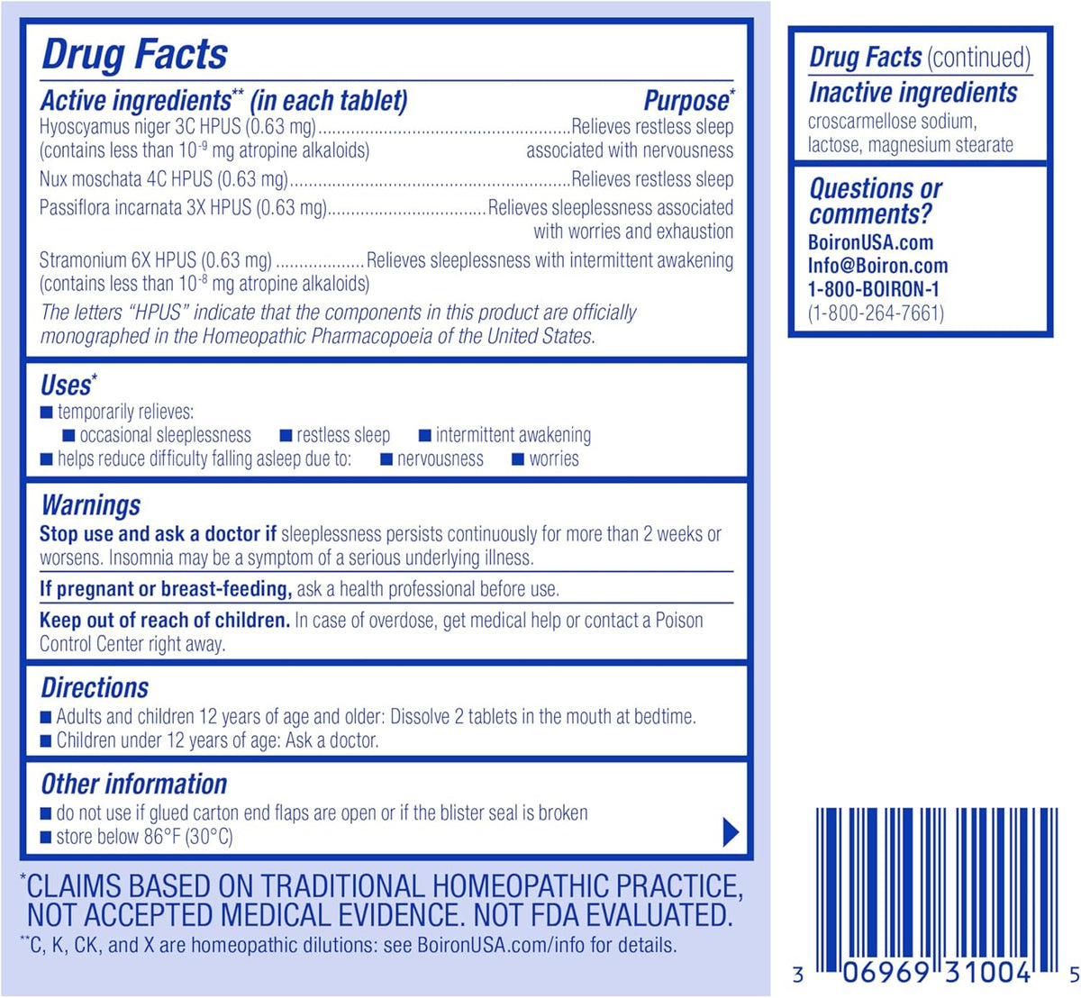 Boiron SleepCalm Tablets Sleep Aid for Deep, Relaxing, Restful Nighttime Sleep - Melatonin-Free and Non Habit-Forming - 60 Count