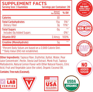 Zhou Nutrition Creatine Monohydrate Chewables 5g for Men & Women, Sugar Free, Organic, Non GMO, Pink Lemonade, 60 Creatine Gummies