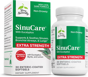 Terry Naturally SinuCare Extra Strength - Dietary Supplement with Eucalyptus & Myrtle - Immune & Lung Health Support - Supplement Formula to Aid Sinus Health - 30 Servings