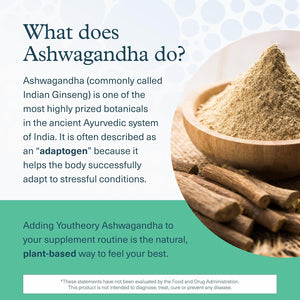 Youtheory Ashwagandha + GABA - Uses KSM-66-1,000 mg Ashwagandha & 100 mg GABA - Cortisol, Stress & Memory Support Supplement - 60 Vegetarian Capsules