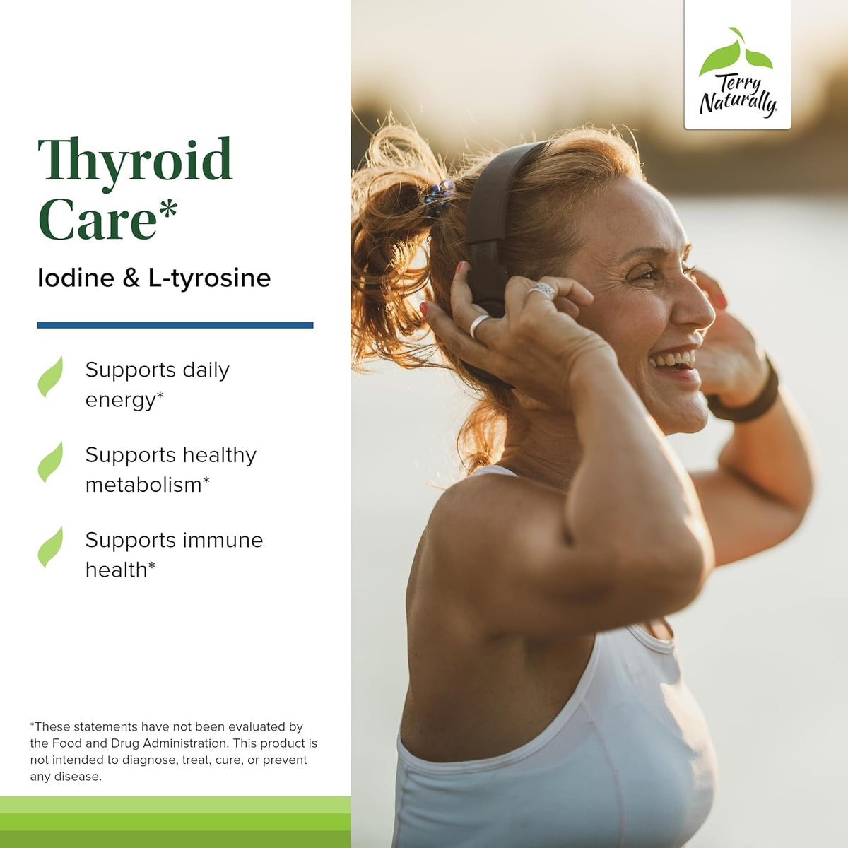 Terry Naturally Thyroid Care - Immune Health &amp; Energy Support Formula - Nutritional Supplement with Iodine for Thyroid Health Support - Wellness Supplement with L-Tyrosine - 120 Capsules