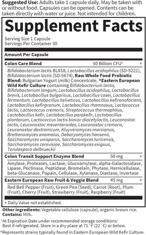 Garden of Life Probiotics for Women and Men - Raw Probiotics Colon Care 50 Billion CFU and Enzymes, Raw Fruits, Veggies, Once Daily Acidophilus Probiotic for Regularity and Immune Health - 30 Capsules
