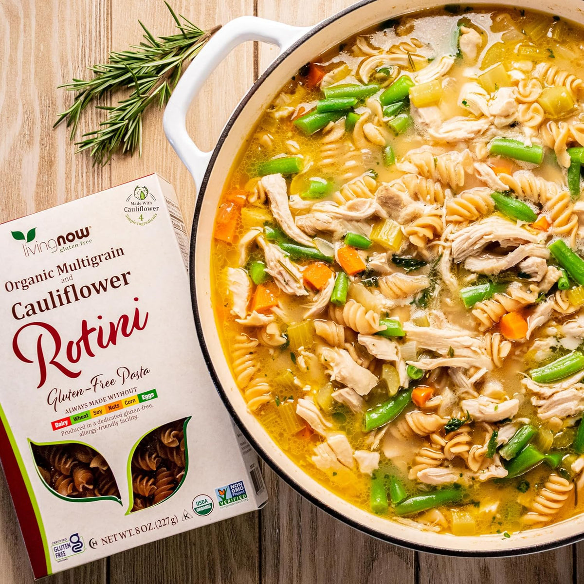 NOW, Living Natural Foods, Organic Multigrain and Cauliflower Rotini Gluten Free Pasta, Made Without Dairy, Wheat, Soy, Nuts, Corn or Eggs, 8 oz