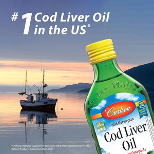 Carlson - Kid's Cod Liver Oil, 550 mg Omega-3s, Plus Vitamins A and D3, Liquid Fish Oil, Wild Caught Norwegian Arctic Cod, Sustainably Sourced Nordic Fish Oil, Green Apple, 250 mL (8.4 Fl Oz)