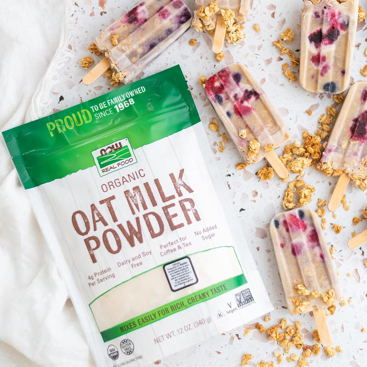 NOW Foods, Organic Oat Milk Powder, Dairy and Soy Free, No Sugar Added, Vegan, NGMO, Gluten Free, 12 Ounce