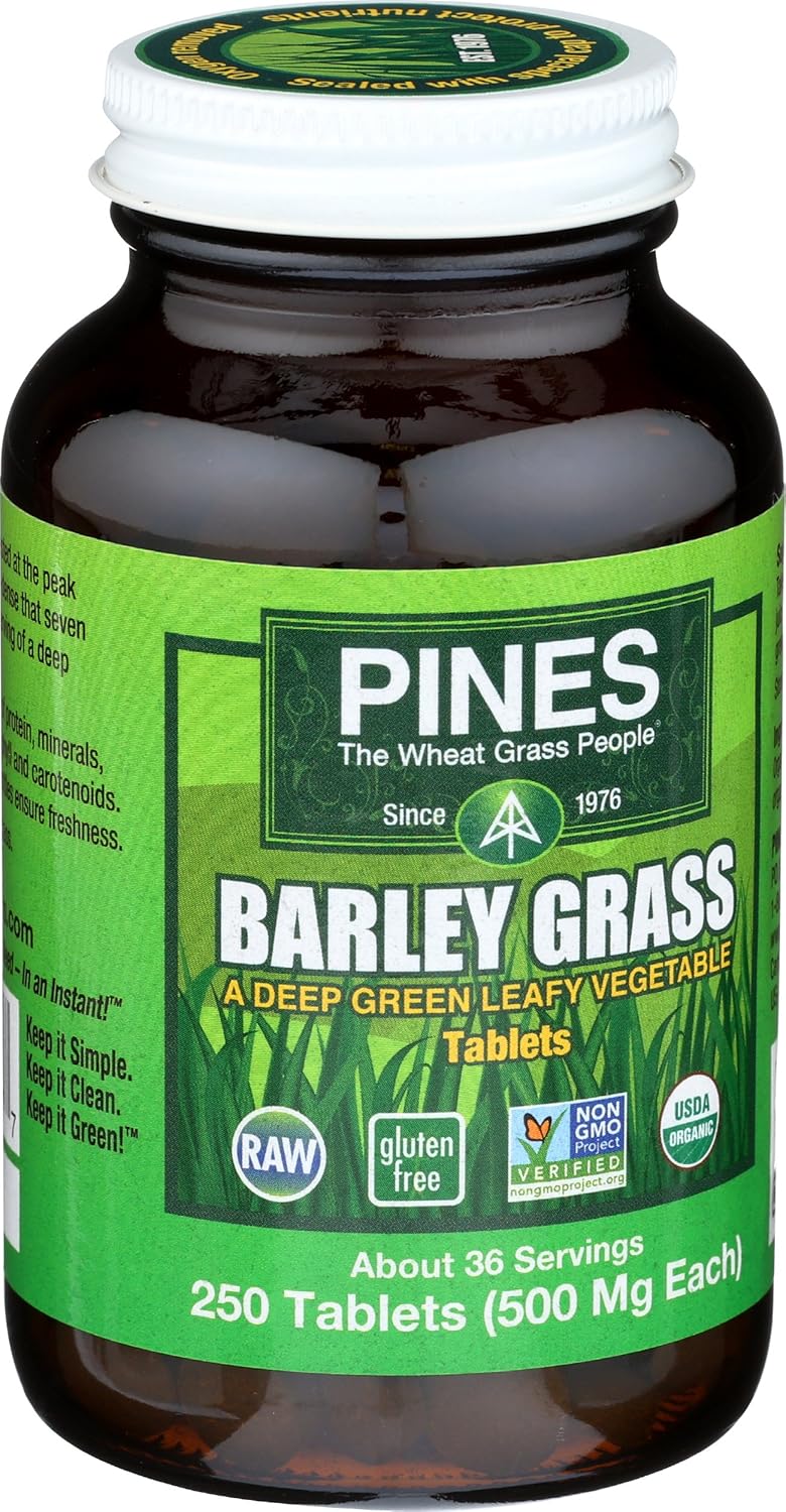 PINES Organic Barley Grass, 500 mg, 250 Count Tablets