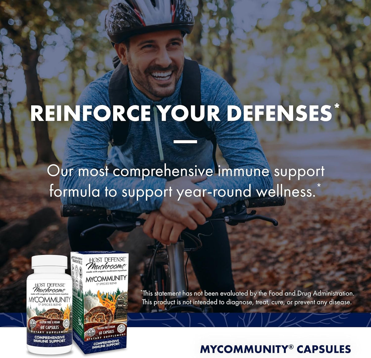 Host Defense MyCommunity Capsules - 17 Species Blend Mushroom Supplement for Immune Support - Herbal Aid with Lion&#39;s Mane, Reishi. Chaga, Cordyceps, Turkey Tail &amp; More - 60 Capsules (30 Servings)