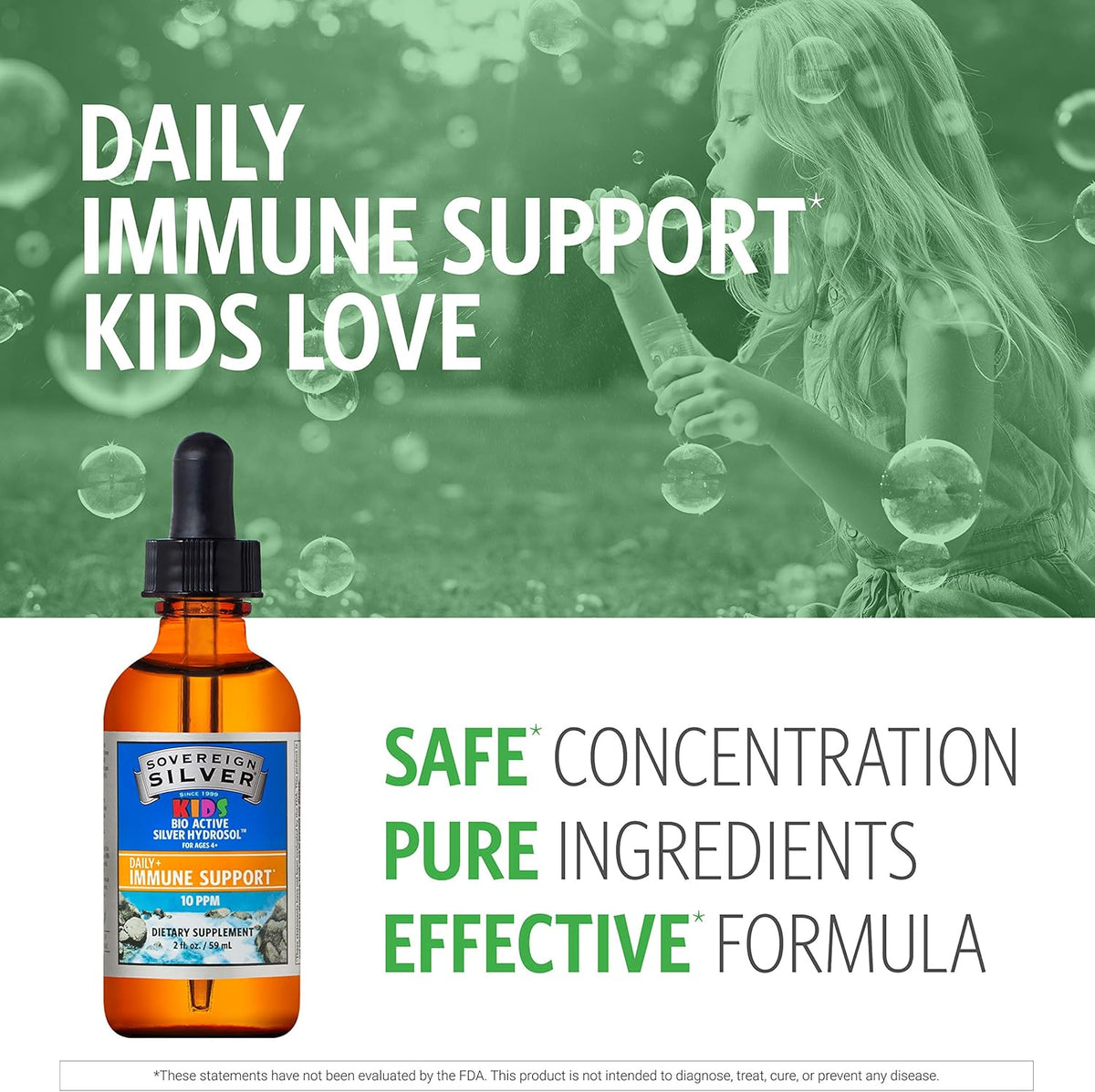 Sovereign Silver Bio-Active Silver Hydrosol for Kids Daily Immune Support, 2 oz Dropper